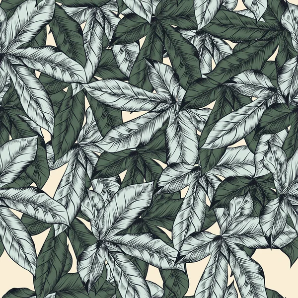 손으로 그린 열 대와 아름 다운 패턴 leafs — 스톡 벡터