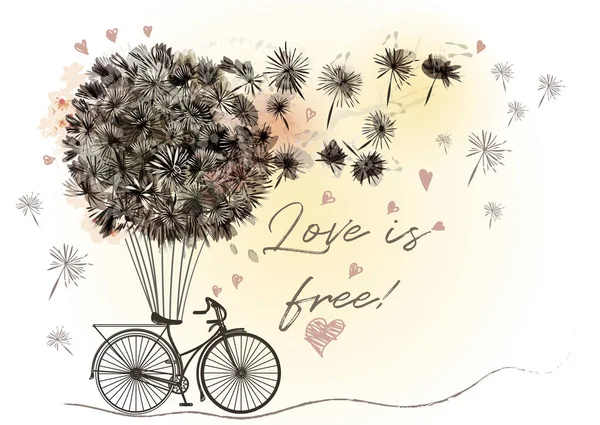 可爱的浪漫矢量图和复古自行车和画廊 — 图库矢量图片