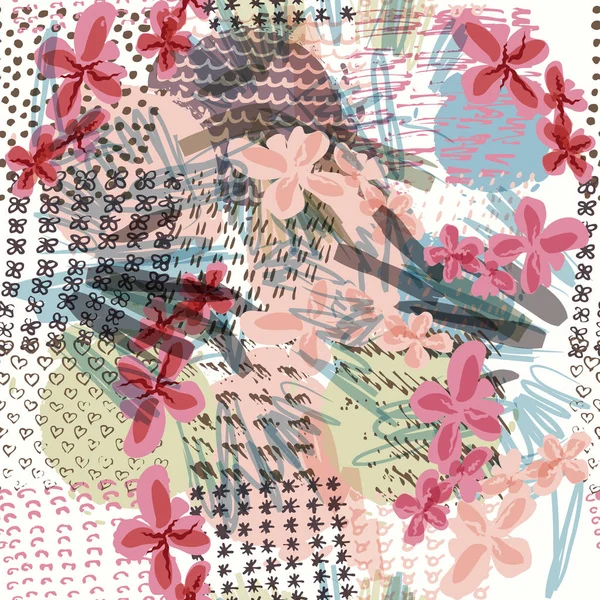 Abstrakt mönster med streck och blommor — Stock vektor