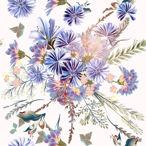 Illustration florale ou motif avec fleurs de champ en st vintage — Image vectorielle