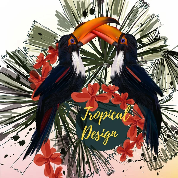 Иллюстрация или плакат на тропическую тему с пальмовыми листьями и tou — стоковый вектор