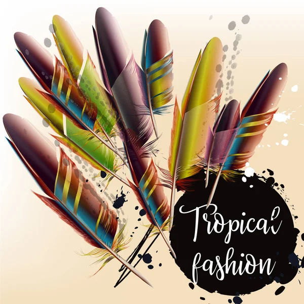 Fondo de moda tropical o ilustración con loro colorido — Vector de stock