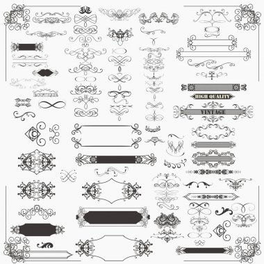 Vektör dekoratif çerçeve ve tasarımı flourishes büyük set