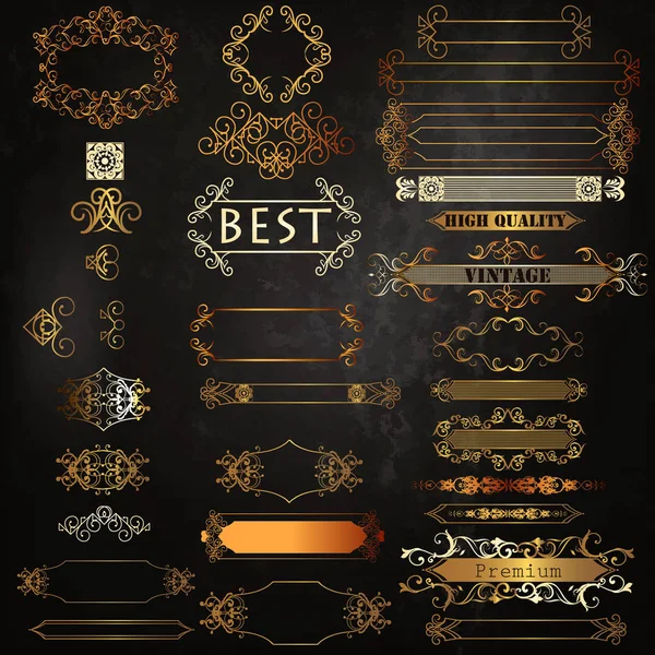 Set di elementi calligrafici dorati di lusso vettoriale per logotipi — Vettoriale Stock