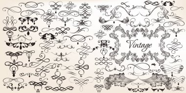 Büyük tasarım için vintage vektör kaligrafi öğeleri kümesi