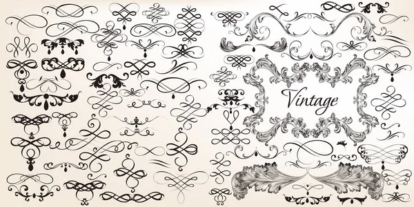 Grande serie di elementi calligrafici vettoriali vintage per il design — Vettoriale Stock