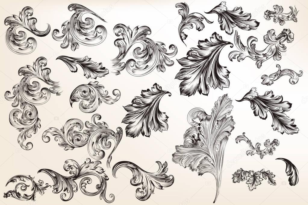 Collection of vector decorative vintage swirls for design