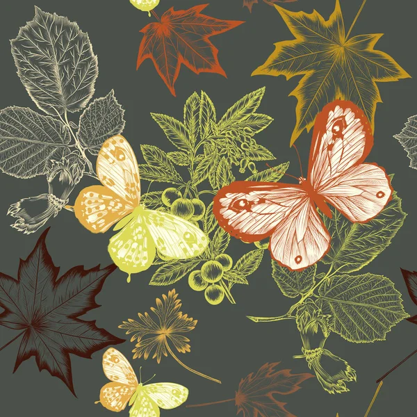Padrão vetorial floral com folhagem. Desenho outono — Vetor de Stock