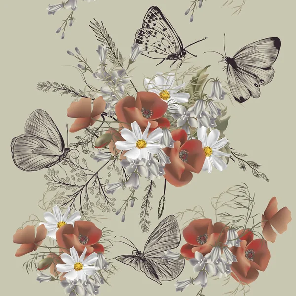 植物と花のベクトル パターン。ビンテージ、プロバンス スタイル — ストックベクタ