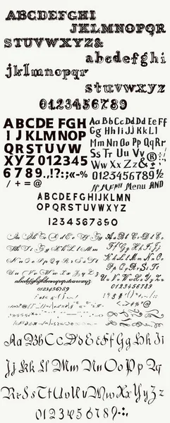 Enorme colección o conjunto de Inglés dibujado a mano ABC para fuentes en — Archivo Imágenes Vectoriales