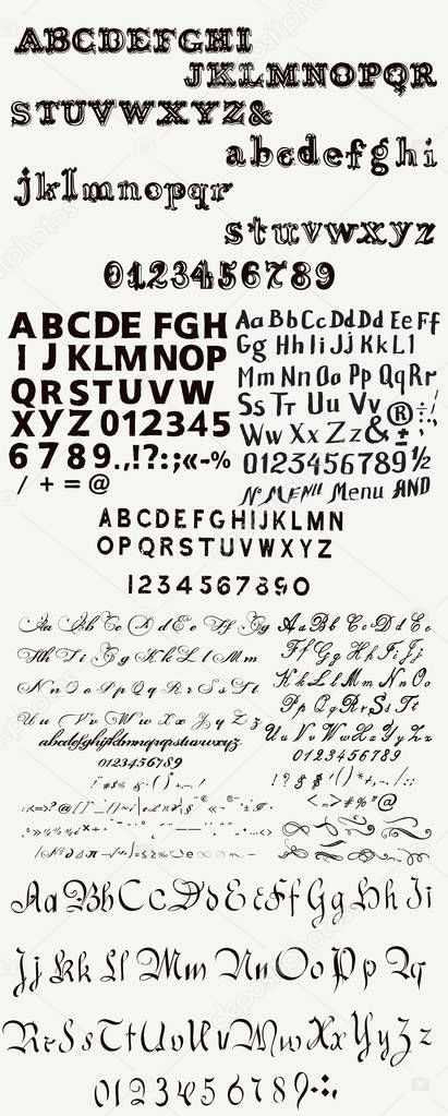 Huge collection or set of English  hand drawn ABC for fonts  in 