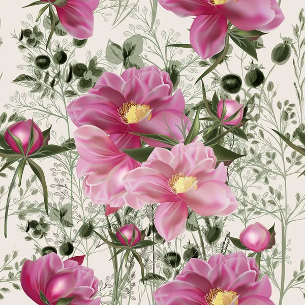 Modèle élégant vecteur de fleurs avec des fleurs de pivoine. provan vintage — Image vectorielle