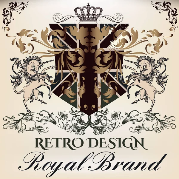 Diseño heráldico real del logotipo en estilo antiguo con corona, u — Archivo Imágenes Vectoriales