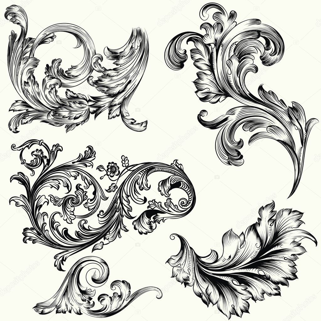 Set of vector decorative ornaments in vintage style