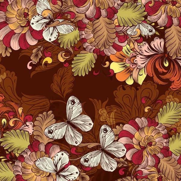 渦巻き花要素とレトロなベクトルの壁紙パターン — ストックベクタ