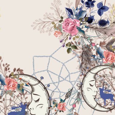 Fea vintage romantik kabile stiliyle desende güzel boho