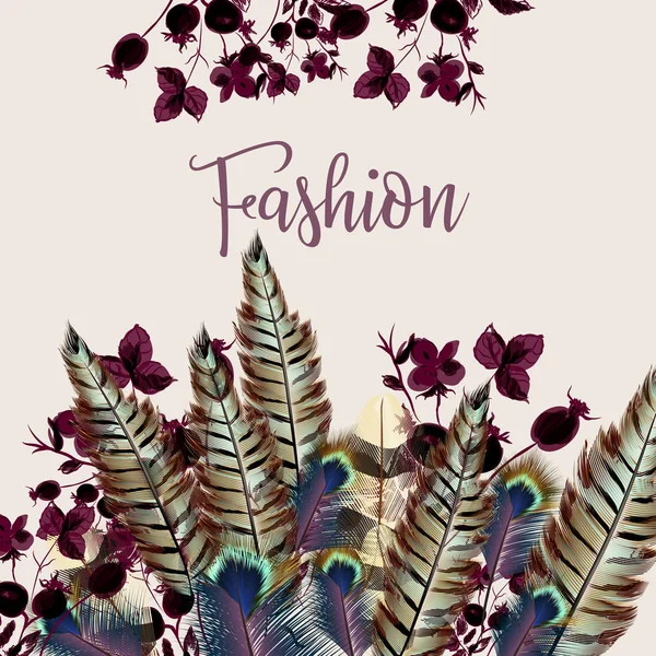 Ilustración de moda con plumas en estilo realista colorido — Vector de stock