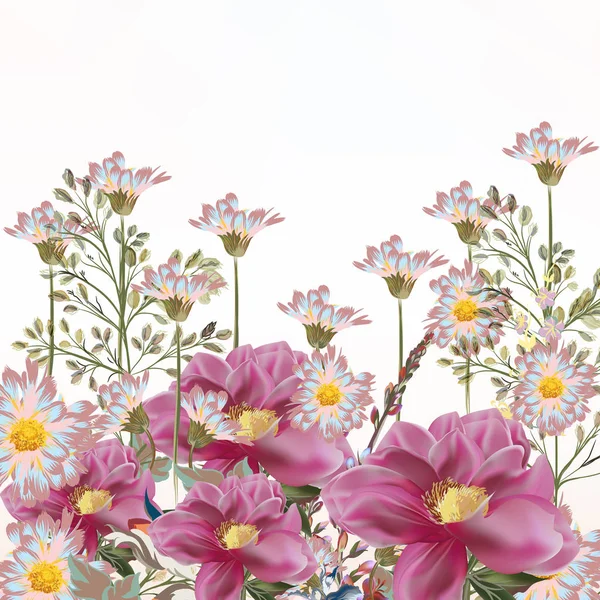 Fundo com flores em rosa — Vetor de Stock