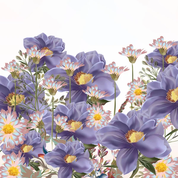 Achtergrond met bloemen in paars en roze — Stockvector