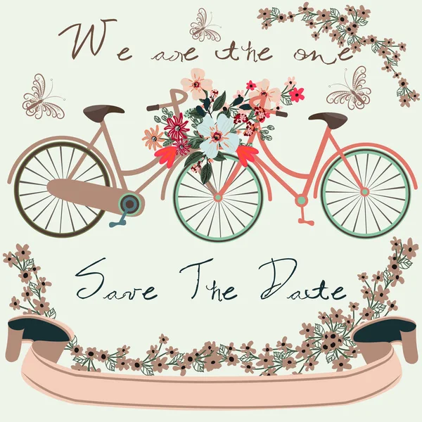 Belo vetor convite cartão salvar a data com bicicleta bonito —  Vetores de Stock