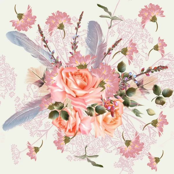 Beau motif dans le style victorien vintage avec des fleurs — Image vectorielle