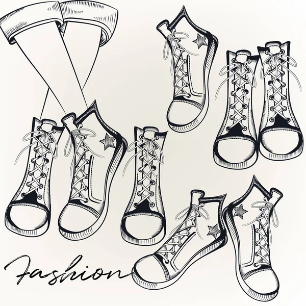 Collection de chaussures vectorielles. Illustration de mode avec baskets . — Image vectorielle