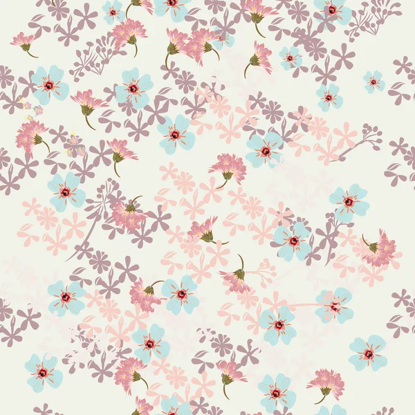 Florales rustikales Muster mit rosa und blauen Blüten — Stockvektor