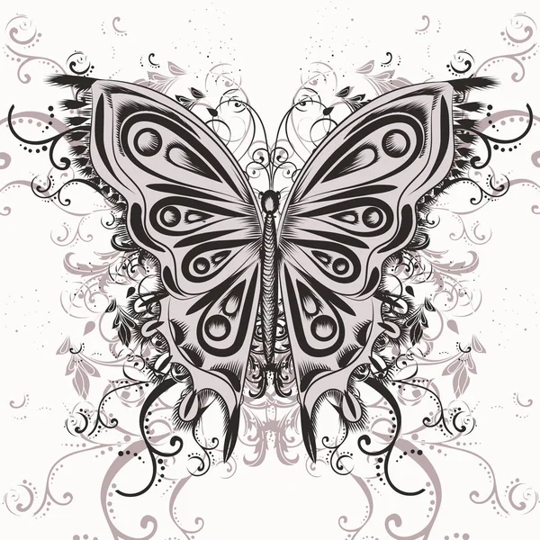 Ilustração borboleta em redemoinho desenhado à mão doodle estilo para desi — Vetor de Stock
