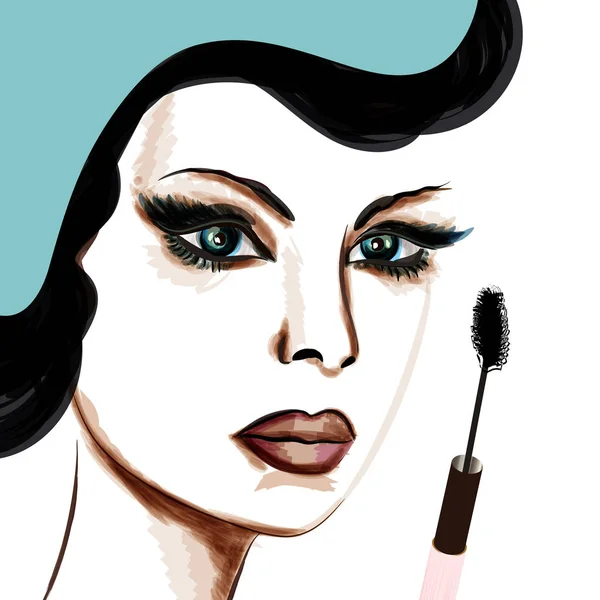 Elegante Mode-Illustration mit schöner Dame und Mascara — Stockvektor