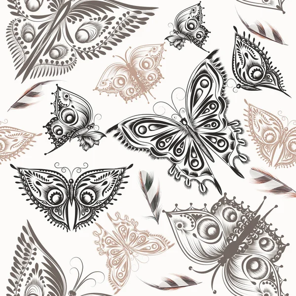 渦巻きから定型化された蝶とかわいいパターン — ストックベクタ