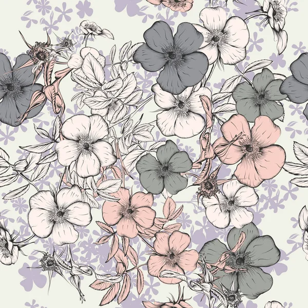 장미 꽃과 함께 꽃 빈티지 패턴 — 스톡 벡터