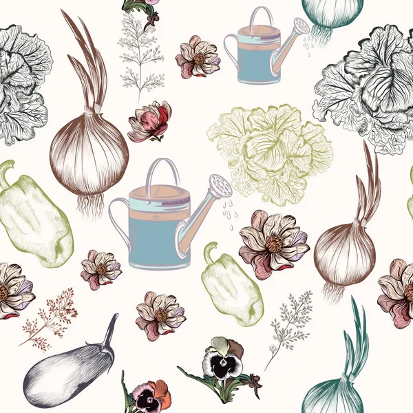 Design bonito com legumes desenhados à mão em estilo vintage — Vetor de Stock