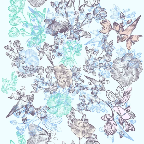 ビクトリア朝様式の花で美しい花柄 — ストックベクタ