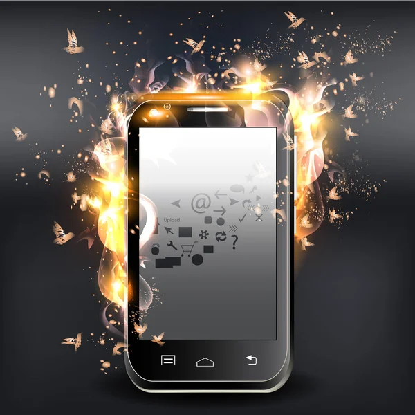 Background with fire and vector burn phone — Stock Vector