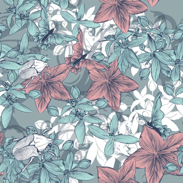Beau motif de papier peint vectoriel dans un style floral vintage avec — Image vectorielle