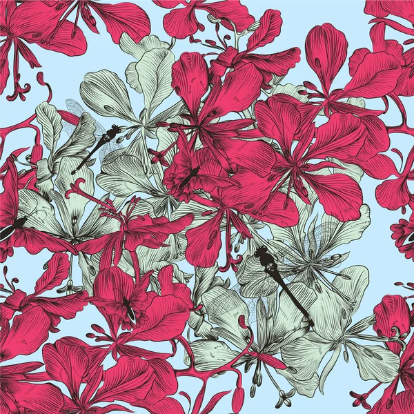 Patrón vectorial floral con flores en color brillante — Archivo Imágenes Vectoriales