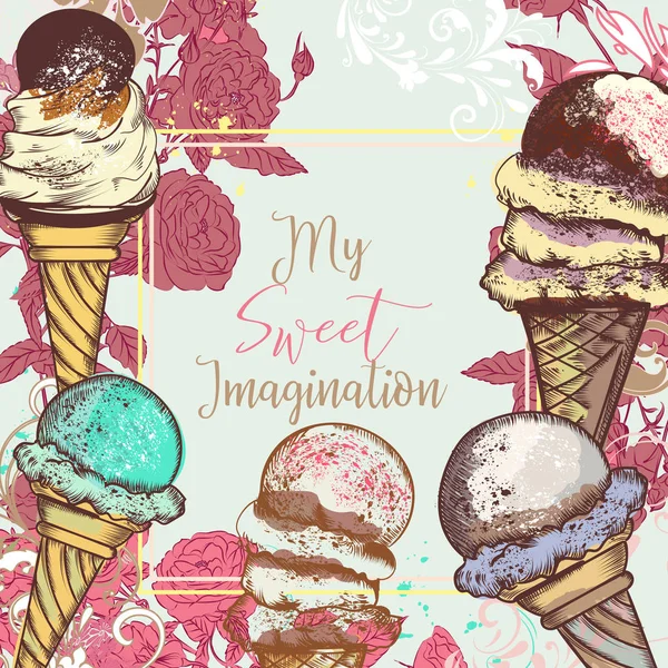 ファッション イラスト-アイス クリームとピンク色に。私の甘い imag — ストックベクタ