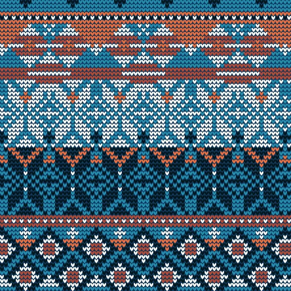 Weihnachten Strickmuster Vektor Illustration eines nahtlosen blauen — Stockvektor