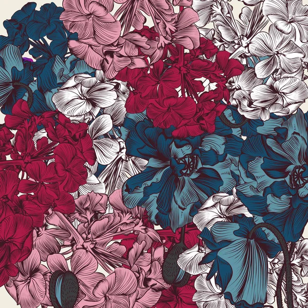Bella illustrazione con fiori di papavero disegnati in stile vintage — Vettoriale Stock