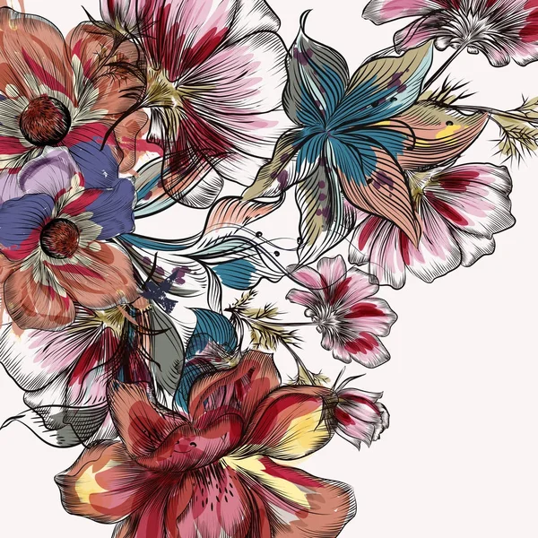 Piękne tło z kolorowe ręcznie rysowane kwiaty — Wektor stockowy