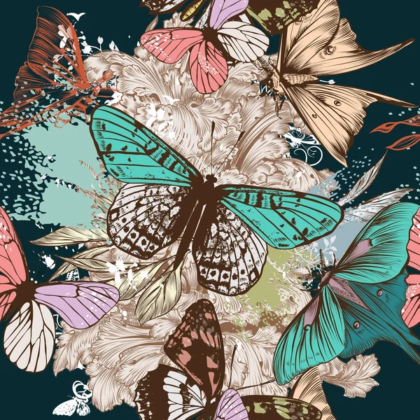 Papillon beau motif dans le style rétro gravé — Image vectorielle