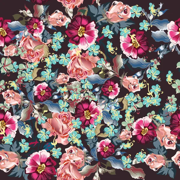 Mignon motif rose dans un style vintage — Image vectorielle