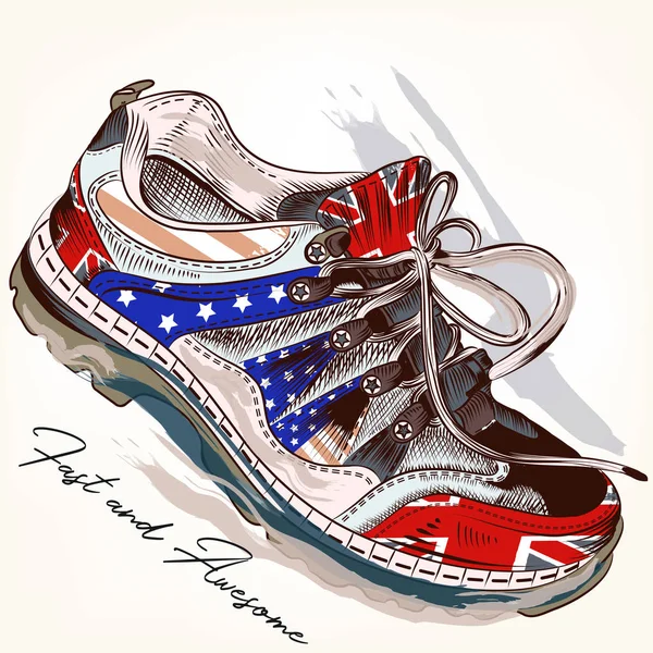 与体育靴子装饰由美国和英国的时尚背景 — 图库矢量图片