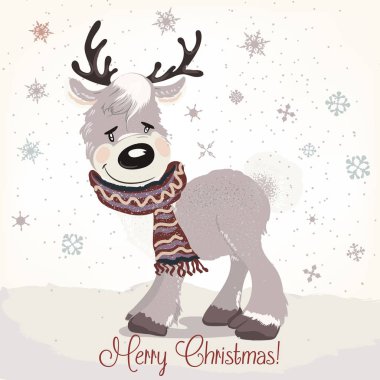 Sevimli geyik, eşarp ve sno ile Noel ve yeni yıl çizim