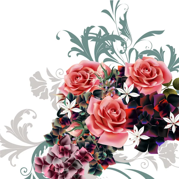 Piękna ilustracja z różami — Wektor stockowy