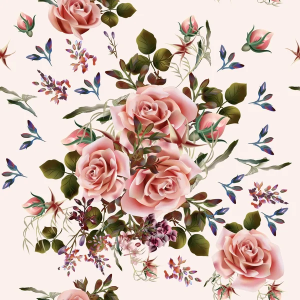 Vackert mönster illustration med lila blommor i vintage st — Stock vektor