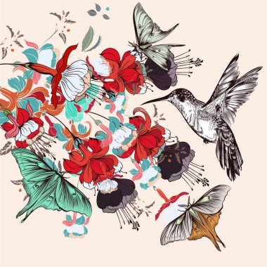 Moda resimde güzel el ile çiçek vintag içinde çizilmiş.