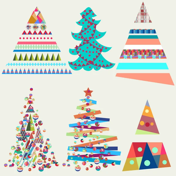 Árboles vectoriales de Navidad en colores funky colorido — Vector de stock