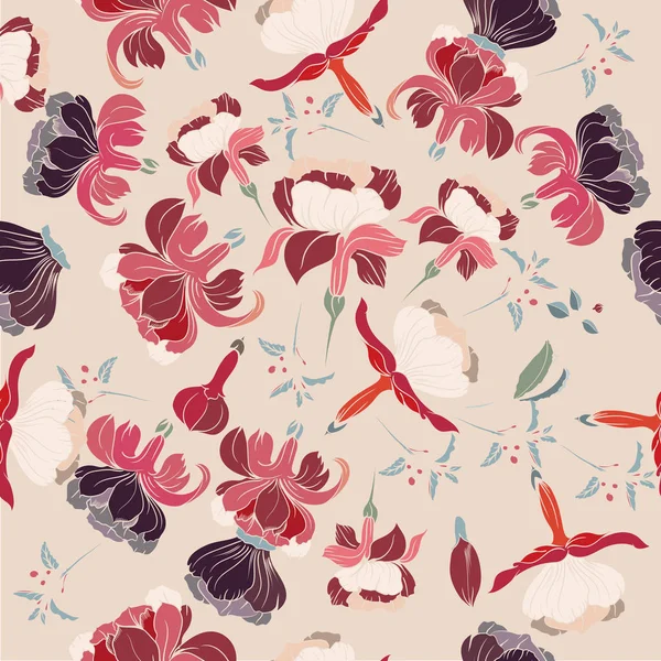 Blommig illustration med vackra hand dras blommor i vintage — Stock vektor