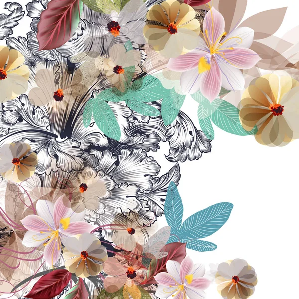 美丽的插图与花卉水彩风格 — 图库矢量图片